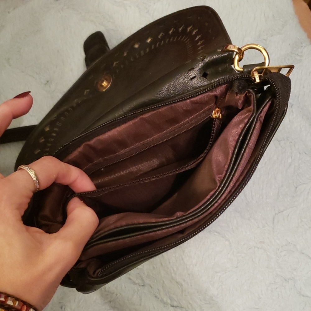 Faux Black Leather mini cross body bag. - Picture 5 of 8